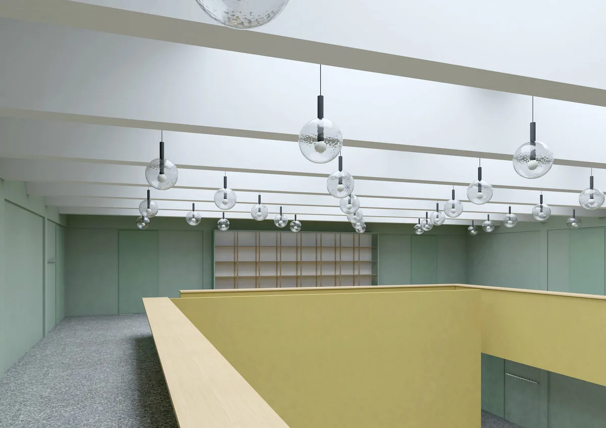 Man sieht eine realistische Animation von einem Schulgebäude von innen.